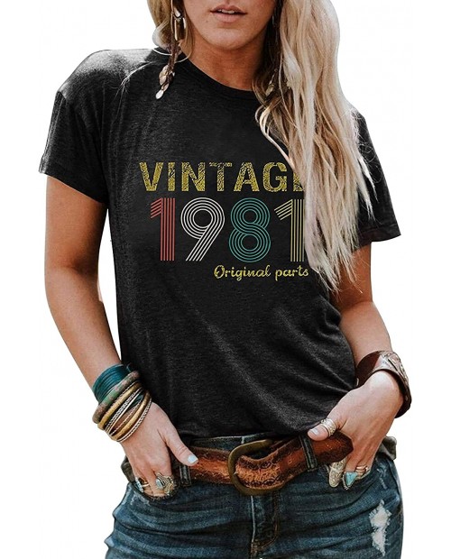 40th Birthday Gift T Shirt for Women Vintage 1981 Original Parts Tees Funny 39th Birthday Greeting Party Cute Casual Tops at  Women’s Clothing store