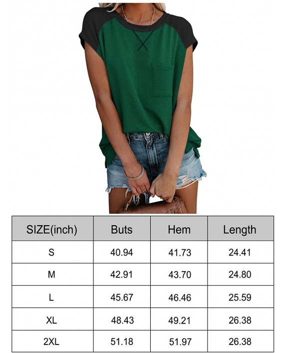 Adreamly Womens Cap Sleeve Crew Neck T Shirts Color Block Workout Tunic Tops Basic Tee with Pocket at Women’s Clothing store