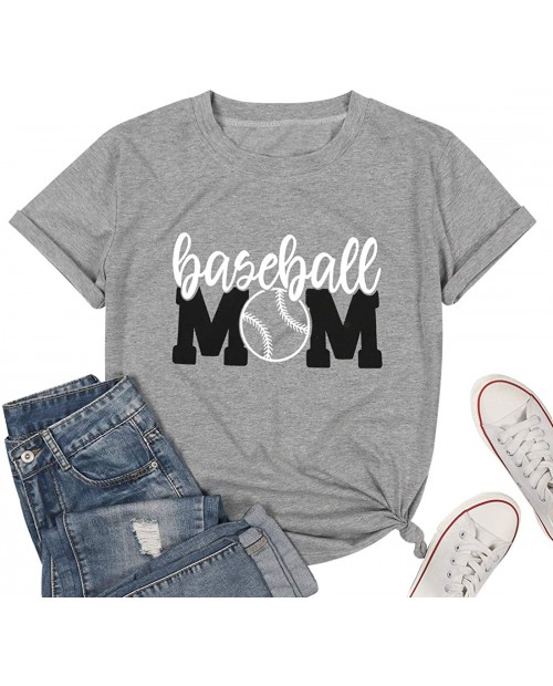 Baseball Mom Shirt Womens Mom Shirt Short Sleeve O-Neck Letter Print Casual Tops Tees at  Women’s Clothing store