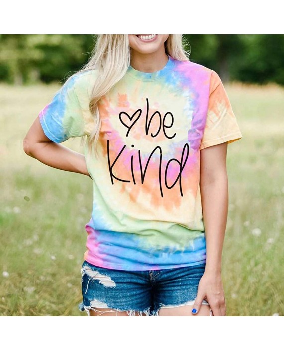 Be Kind Tie Dye T-Shirt for Women Inspirational Graphic Tee Letter Print Casual Short Sleeve Tops at Women’s Clothing store