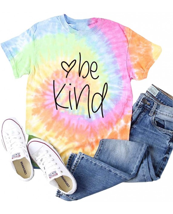 Be Kind Tie Dye T-Shirt for Women Inspirational Graphic Tee Letter Print Casual Short Sleeve Tops at Women’s Clothing store