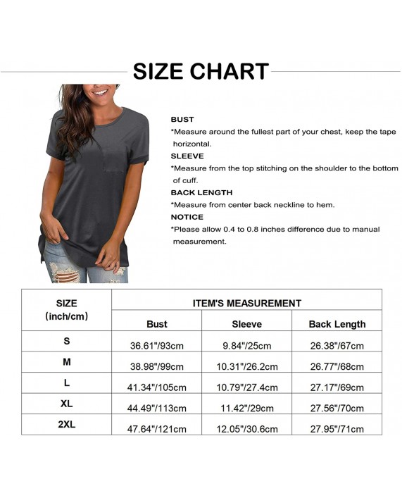 BESFLY Women Crewneck Casual Short Sleeve Solid Color T Shirts with Leggings Basic Side Split Tops with Pocket
