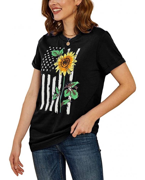 BRUBOBO Womens Cute Sunflower T Shirts Summer Short Sleeve American Flag Graphic Tops Tees at Women’s Clothing store