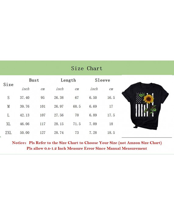 BRUBOBO Womens Cute Sunflower T Shirts Summer Short Sleeve American Flag Graphic Tops Tees at Women’s Clothing store