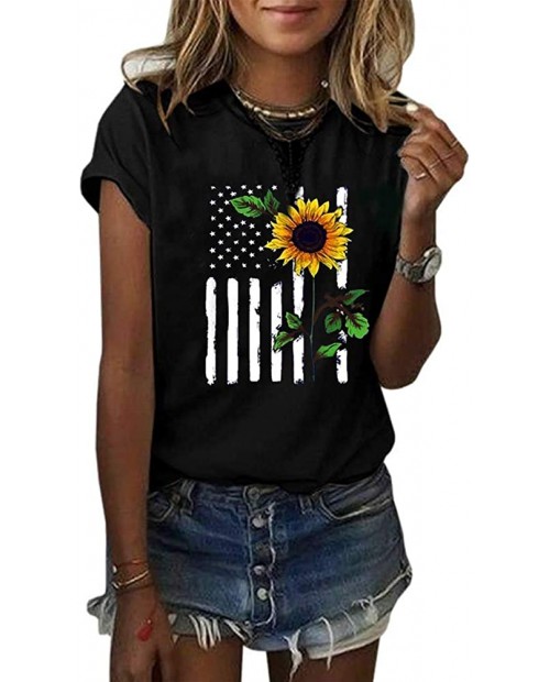 BRUBOBO Womens Cute Sunflower T Shirts Summer Short Sleeve American Flag Graphic Tops Tees at  Women’s Clothing store