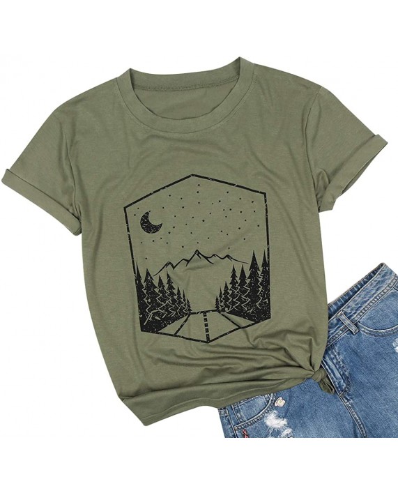 Camping T Shirt Women Mountain Graphic Tee Outdoors Hiking Shirt Short Sleeve Hiker Tee Tops at Women’s Clothing store