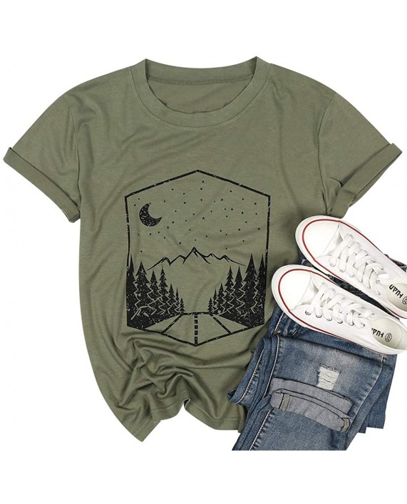 Camping T Shirt Women Mountain Graphic Tee Outdoors Hiking Shirt Short Sleeve Hiker Tee Tops at Women’s Clothing store