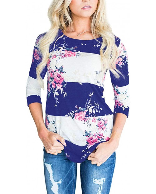 CEASIKERY Women's Blouse 3 4 Sleeve Floral Print T-Shirt Comfy Casual Tops for Women XPI at Women’s Clothing store