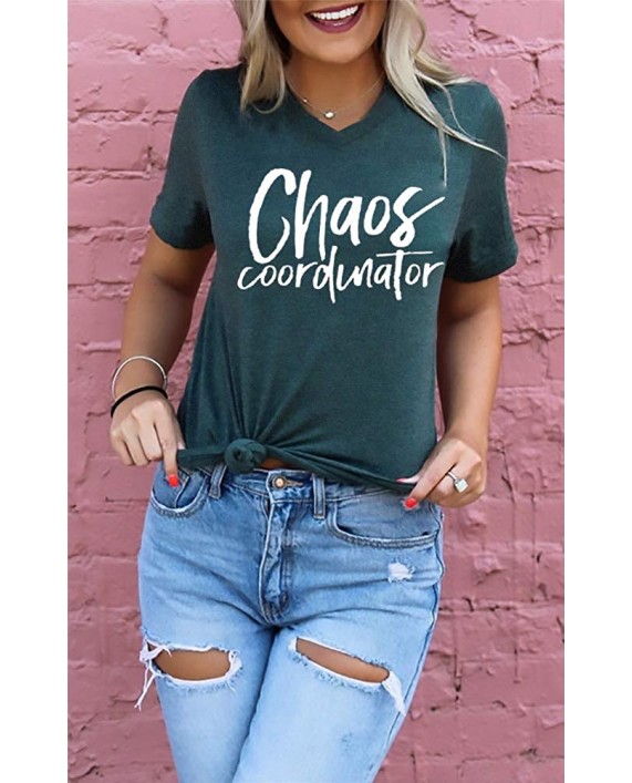 Chaos Coordinator T Shirt Women Funny Letter Print T-Shirt Tees Casual Loose V-Neck Short Sleeve Tops Blouse