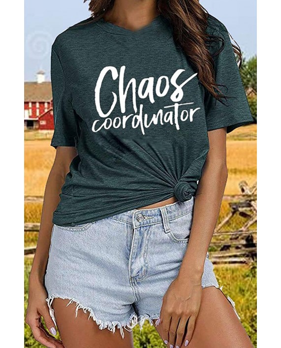 Chaos Coordinator T Shirt Women Funny Letter Print T-Shirt Tees Casual Loose V-Neck Short Sleeve Tops Blouse