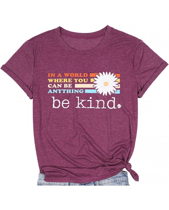 Cute Graphic Shirts Women in A World Where You Can Be Anything Be Kind Shirt Inspirational T-Shirt Colorful Tee Tops at Women’s Clothing store