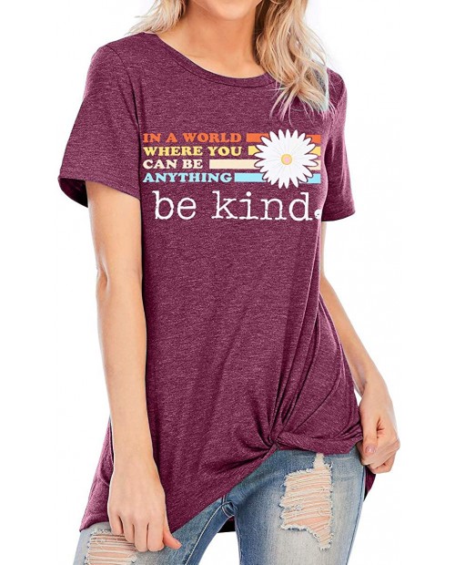 Cute Graphic Shirts Women in A World Where You Can Be Anything Be Kind Shirt Inspirational T-Shirt Colorful Tee Tops at  Women’s Clothing store