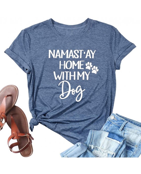 Dog Mom Shirts for Women Namastay Home with My Dog Shirt Dog Paw Print Short Sleeve Dog Mom Tee Tops