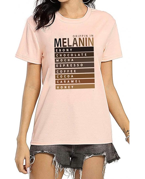 Drippin in Melanin T-Shirt Afro Women Funny Letter Print Tshirts Black Queen Graphic Tee Tops Short Sleeve Shirt at Women’s Clothing store