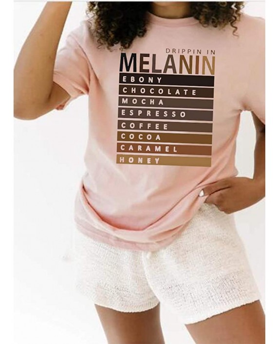 Drippin in Melanin T-Shirt Afro Women Funny Letter Print Tshirts Black Queen Graphic Tee Tops Short Sleeve Shirt at Women’s Clothing store