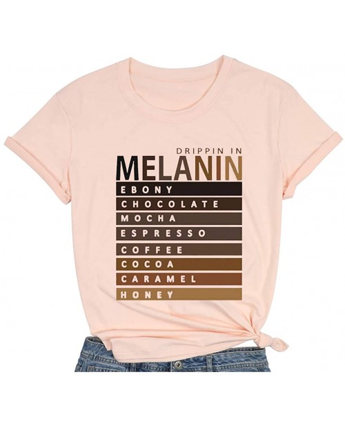 Drippin in Melanin T-Shirt Afro Women Funny Letter Print Tshirts Black Queen Graphic Tee Tops Short Sleeve Shirt at  Women’s Clothing store