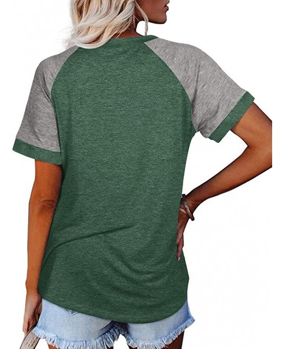 Fallorchid Women's Short Raglan Sleeve T-Shirts Casual Color Block Tops at Women’s Clothing store