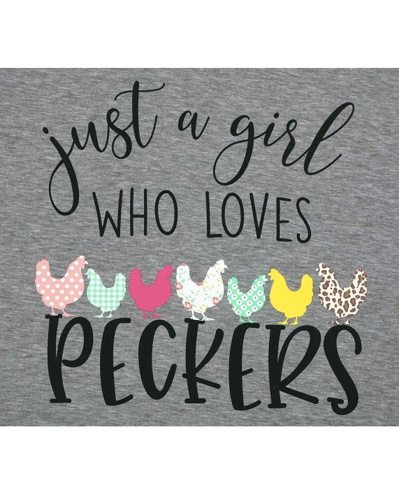 FASHGL Just A Girl Who Loves Peckers T-Shirt Women Funny Quote Graphic Tee Chicken Gift Shirt at Women’s Clothing store