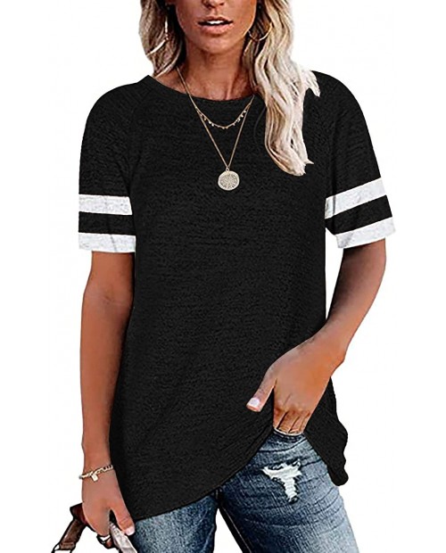 Fittari Womens T-Shirt Round Neck Short Sleeve Summer Stripe Solid Color Shirt at  Women’s Clothing store