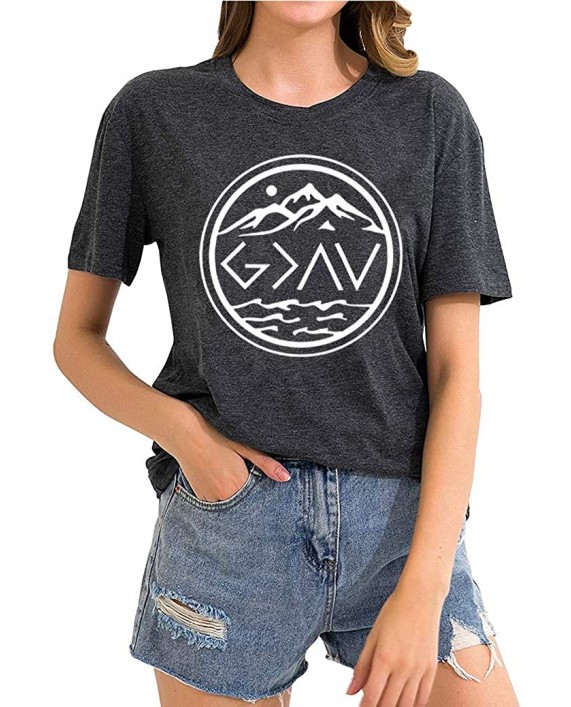 God is Greater Than The High and Lows Tshirt Women Short Sleeve Graphic Inspirational Christian Mountain Shirts Tops at Women’s Clothing store