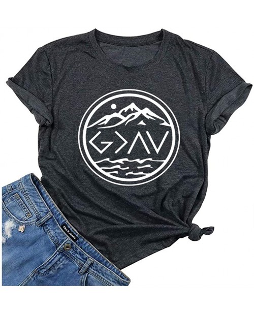 God is Greater Than The High and Lows Tshirt Women Short Sleeve Graphic Inspirational Christian Mountain Shirts Tops at  Women’s Clothing store
