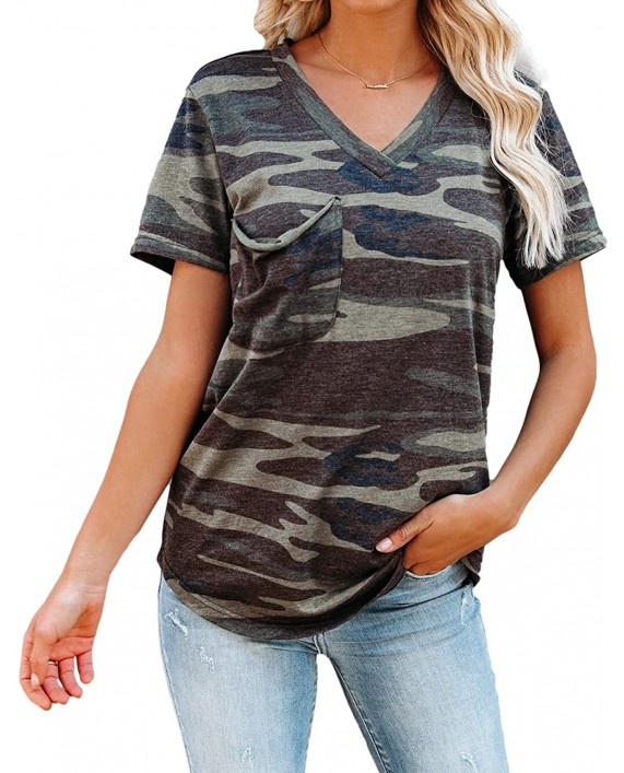 Hsdjfhe Women's Camo Leopard Snakeskin T-Shirts Casual Basic Short Sleeve V Neck Tee Tops with Pocket at Women’s Clothing store