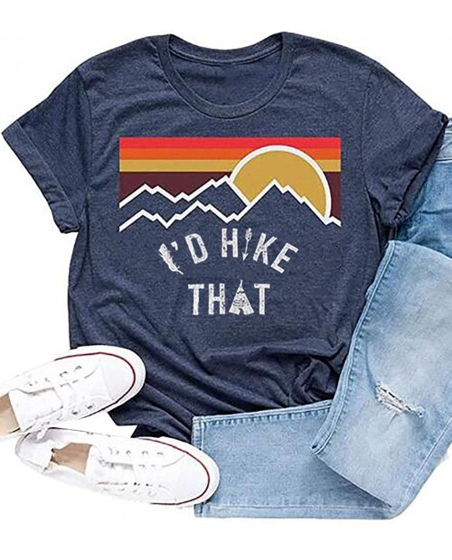 I'd Hike That Mountain T-Shirt Women Casual Letter Print Short Sleeve Graphic Tees Tops
