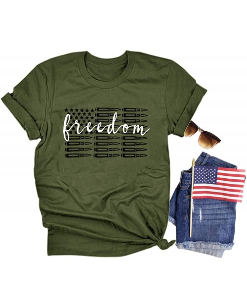 JCDZSW Women Freedom Shirts American Flag 4th of July Patriotic Shirts for Women Independence Day Tee at  Women’s Clothing store