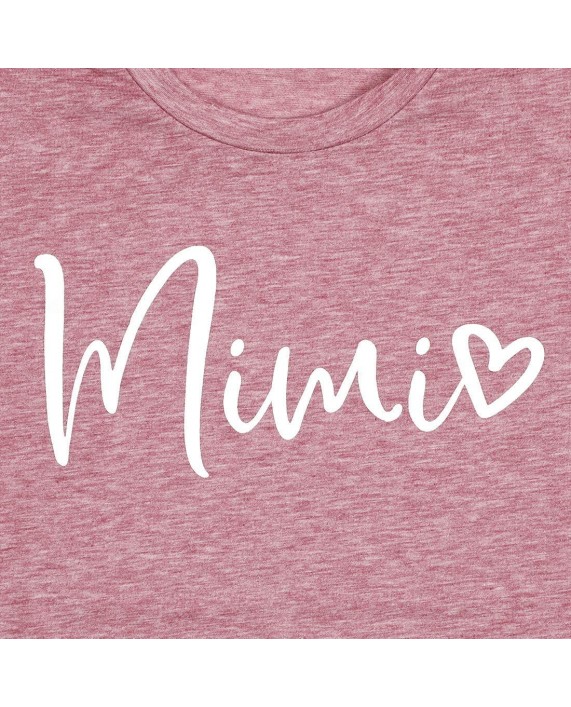 KIDDAD Mimi Shirt Womens Mimi Heart Graphic Print T Shirt for Grandma Casual Short Sleeve Tee Top at Women’s Clothing store