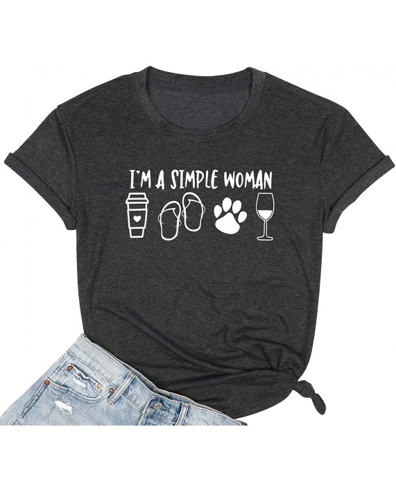 KNEYATTA Im A Simple Women T Shirt for Women Coffee Wine Flip Flops Dog Funny Graphic Short Sleeve Loose Tee Tops at Women’s Clothing store