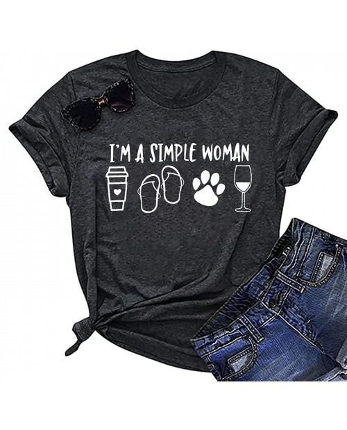 KNEYATTA Im A Simple Women T Shirt for Women Coffee Wine Flip Flops Dog Funny Graphic Short Sleeve Loose Tee Tops at  Women’s Clothing store