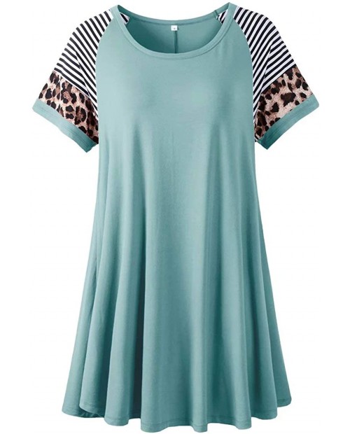 LARACE Leopard Print Tops for Women Short Sleeve Plus Size Tunic Striped Long Tee Shirt for Leggings