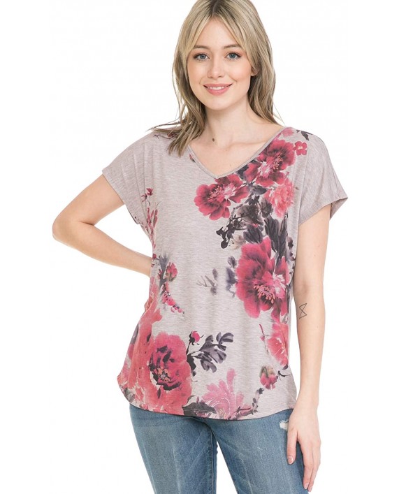 LEEBE Women's V-Neck Dolman Short Sleeve Print Top A Small-5X at Women’s Clothing store