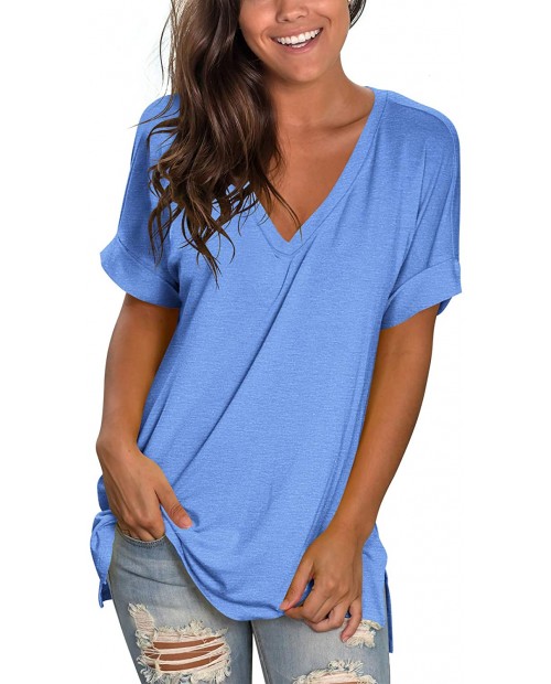 liher Women's Tshirts Casual V Neck Short Sleeve Loose Summer Tunic Tops at  Women’s Clothing store