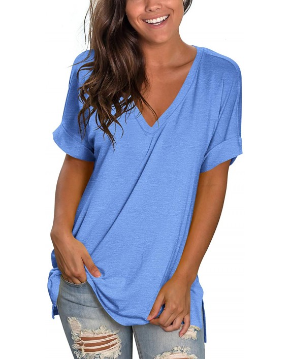 liher Women's Tshirts Casual V Neck Short Sleeve Loose Summer Tunic Tops at Women’s Clothing store