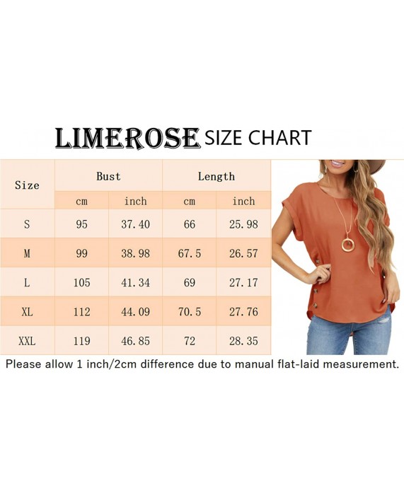 Limerose Women's Short Sleeve Tops Crew Neck Side Button Shirts Casual Loose Fit T-Shirt at Women’s Clothing store