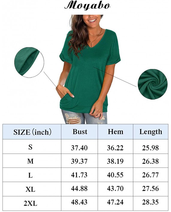 Moyabo Women's Casual V Neck Short Sleeve Shirts Loose Casual Tee T-Shirt with Pocket