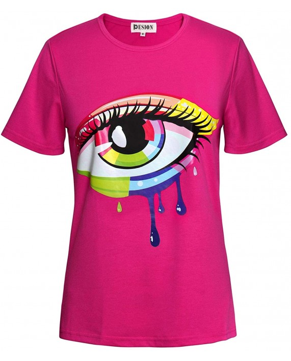 PESION Womens Graphic Tees Short Sleeve Cotton Eye Print Neon Shirt at Women’s Clothing store