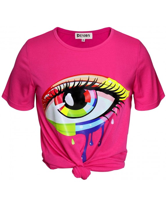 PESION Womens Graphic Tees Short Sleeve Cotton Eye Print Neon Shirt at Women’s Clothing store