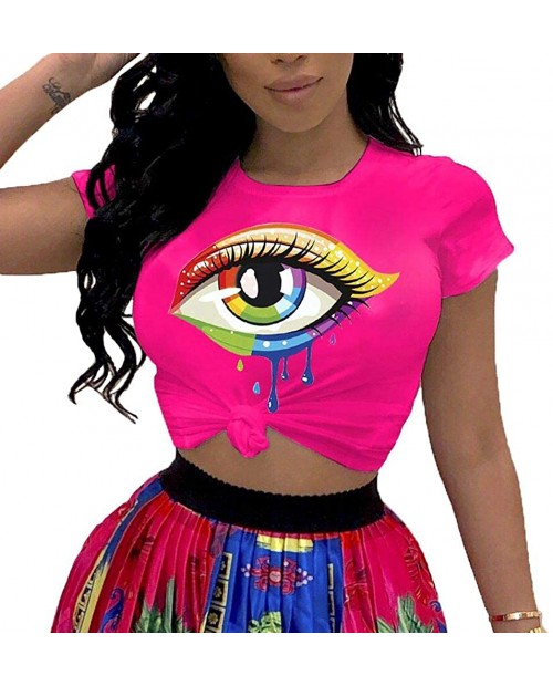 PESION Womens Graphic Tees Short Sleeve Cotton Eye Print Neon Shirt at  Women’s Clothing store