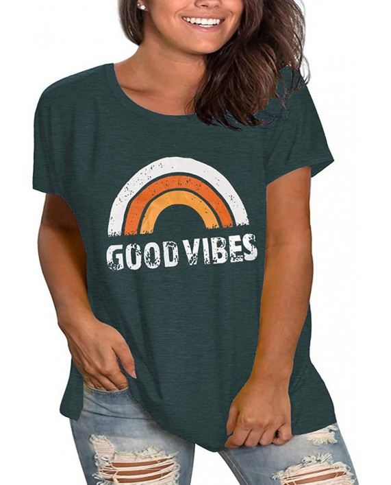 Plus Size Good Vibes Tshirts Womens Graphic Tee Short Sleeve T Shirts Summer Tunic Tops at Women’s Clothing store