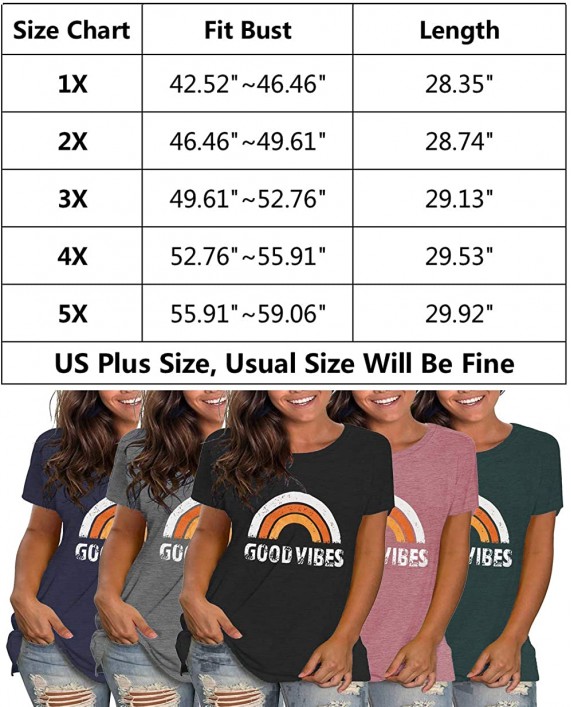 Plus Size Good Vibes Tshirts Womens Graphic Tee Short Sleeve T Shirts Summer Tunic Tops at Women’s Clothing store