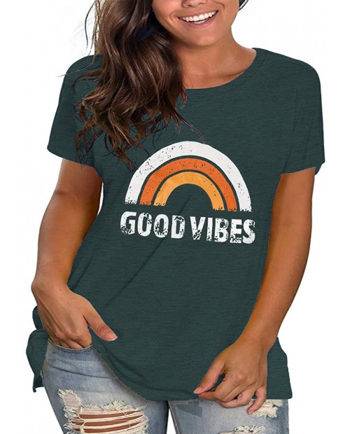 Plus Size Good Vibes Tshirts Womens Graphic Tee Short Sleeve T Shirts Summer Tunic Tops at  Women’s Clothing store