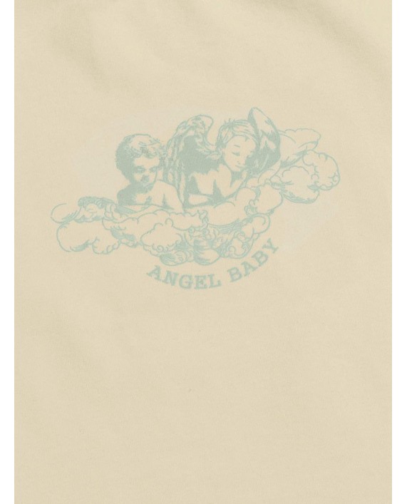 SheIn Women's Cute Angel Print Raglan Tee Short Sleeve Shirt Crop Colorblock Top at Women’s Clothing store