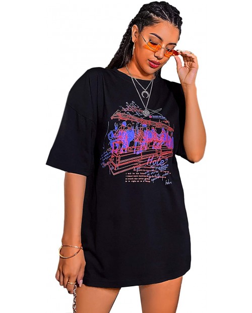 SheIn Women's Figure Novelty Graphic Oversized Half Sleeve T Shirt Tunic Tops at  Women’s Clothing store