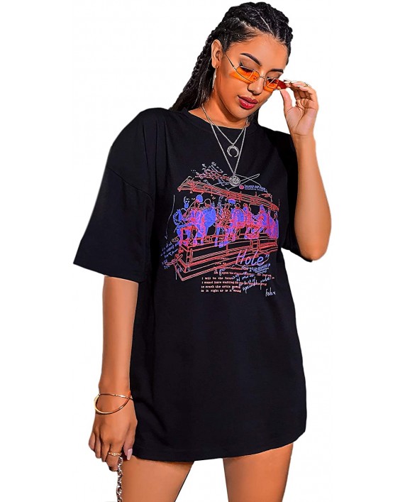 SheIn Women's Figure Novelty Graphic Oversized Half Sleeve T Shirt Tunic Tops at Women’s Clothing store