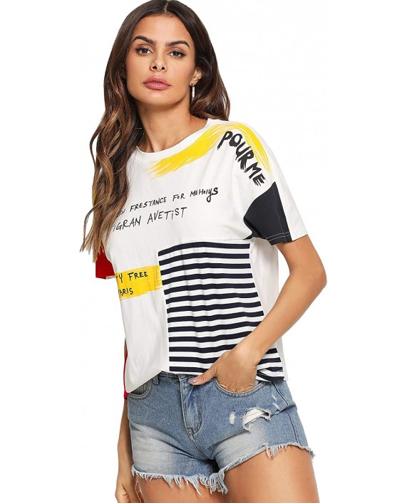 SheIn Women's Graphic Cute Short Sleeve Crewneck T-Shirt Casual Letter Print Top at Women’s Clothing store