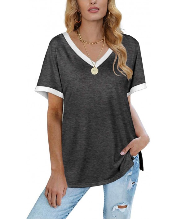 Sousuoty Womens Casual V Neck T Shirts Short Sleeve Summer Clothing Side Slit Tops