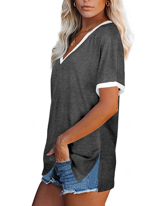 Sousuoty Womens Casual V Neck T Shirts Short Sleeve Summer Clothing Side Slit Tops
