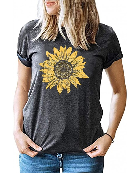 Sunflower Shirt Women Cute Floral Graphic Tee Shirts Short Sleeve Funny T-Shirt Top Blouse at Women’s Clothing store